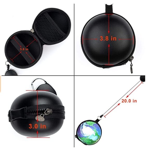 Hard shell faux leather round black storage case with retractable cord and clip - Picture 2 of 3